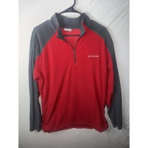 Columbia Lightweight 1/4 Zip Fleece Pullover Red/Gray Mens Large Long Sleeve
